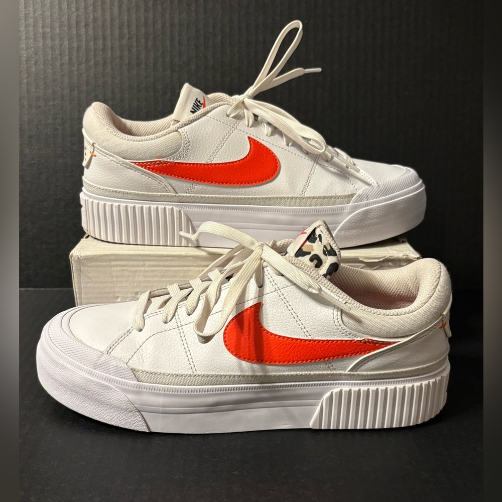 Nike Court Legacy Lift Women's Size 9 Shoes White Team Orange Leopard Tongue